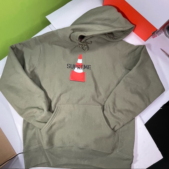 Supreme Other - Supreme Olive Colored Mens Medium Size Traffic Cone Hooded Sweatshirt Hoodie